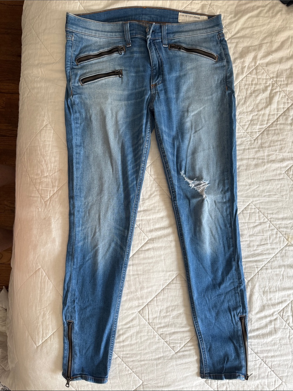 rag & bone Women's Light Blue Skinny Jeans with Zipper Accents